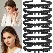 8 PCS Non Slip Plastic Headbands With Teeth Black Hair Bands Comb Skinny Unisex