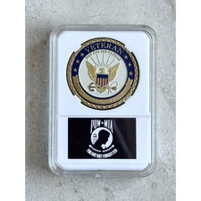 U.S. Navy Veteran Challenge Coin With Case POW - MIA