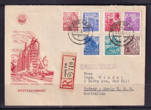 GERMANY EAST DDR 1953 FDC REGISTERED EMBOSSED CACHET 7 X HIGH DEFINITIVES #C2236