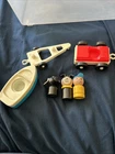 6 Lot vintage fisher price little people Car Boat And Trailer Black Wood Dog