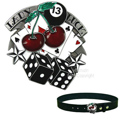 Rockabilly 50s Buckle Casino Lucky Würfel Tattoo Gürtelschnalle Gambler *321