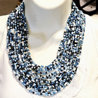 Pretty Multi Strand Layered Seed Beaded Chunky Necklace W Lovely Wooden Clasp