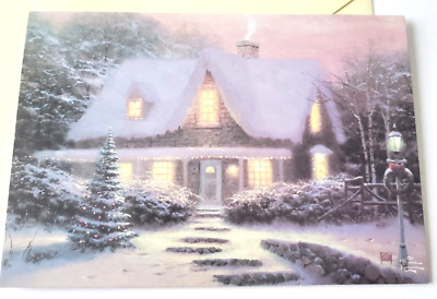 Christmas Card Thomas Kinkade Christmas Eve Stone Cottage House Winter Scene