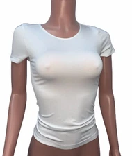 Hot White Seamless Stretchy Fitted Skin Tight Nylon Crewneck Tee T-shirt Top New