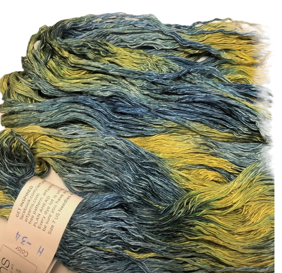 Artyarns CONJUNTO 4 Hilos de seda cachemir Worsted Aran teñidos a mano azul amarillo Foto 4 de 4