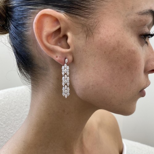 Mix Shape Labcreated Diamond Dangle Earrings 4.48ct E/VS1 Solid 14k White Gold - Picture 5 of 7