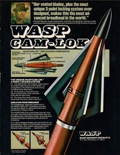 VINTAGE 1980 WASP CAM-LOCK ARCHERY BROADHEADS BOW HUNTING PRINT AD