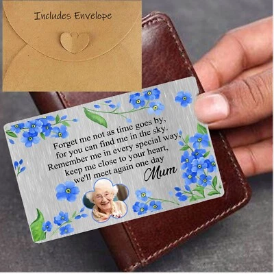 PERSONALISED GIFTS BY L Personalised Metal Wallet Card Bereavement Gift Memorial Keepsake forget me not