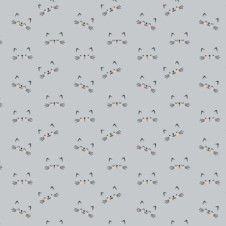 Cats Having Fun Kitty Constellation Gray Faces Baby Nursery Quilting Cotton 44" - Image 2 of 4