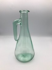 Vintage Aqua Green Glass Bottle w/ Handle Pour Spout Decanter Made in Italy