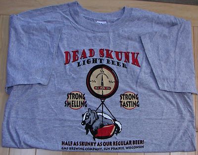Dead Skunk Light Beer gray or white with red ringers Large, XL or XXL t-shirt