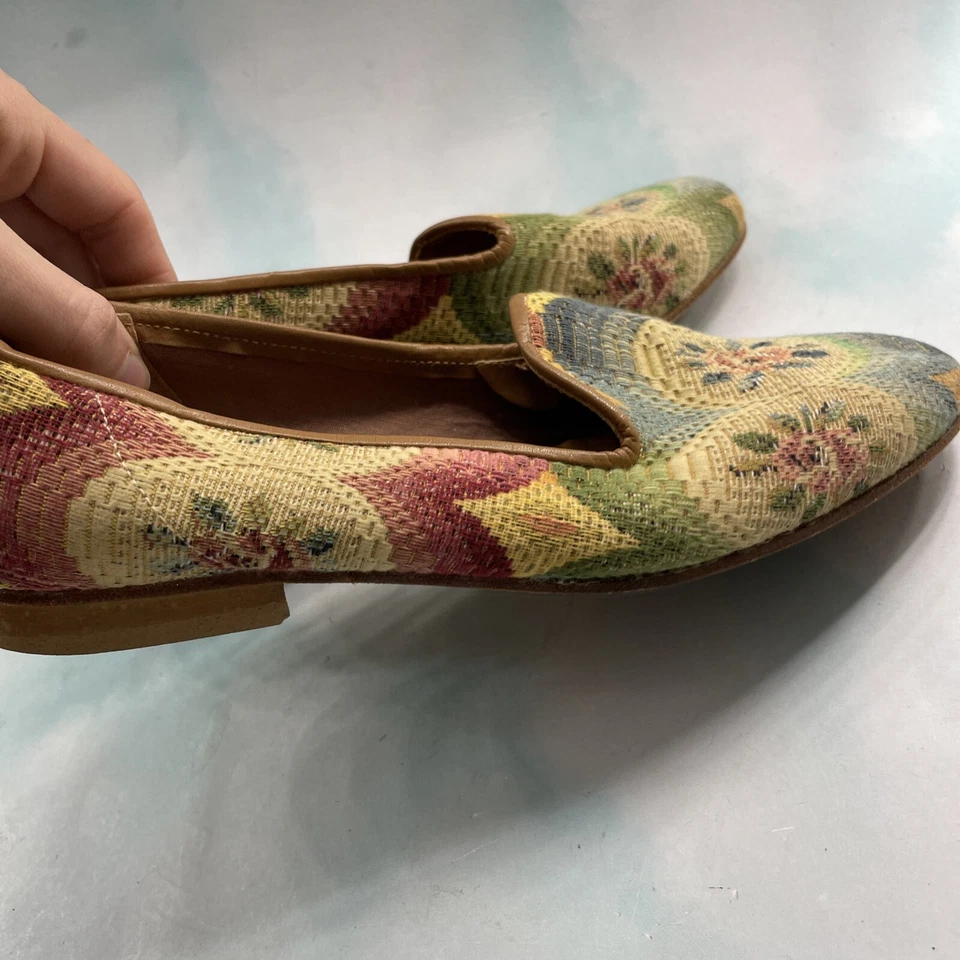 Zapatos planos ZALO sin cordones de tela cosida suela de cuero florales sol talla 7 Foto 3 de 4