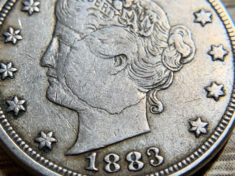 1883 Liberty "V" Nickel Error Struck Thru Lamination XF Condition SKU# 35043