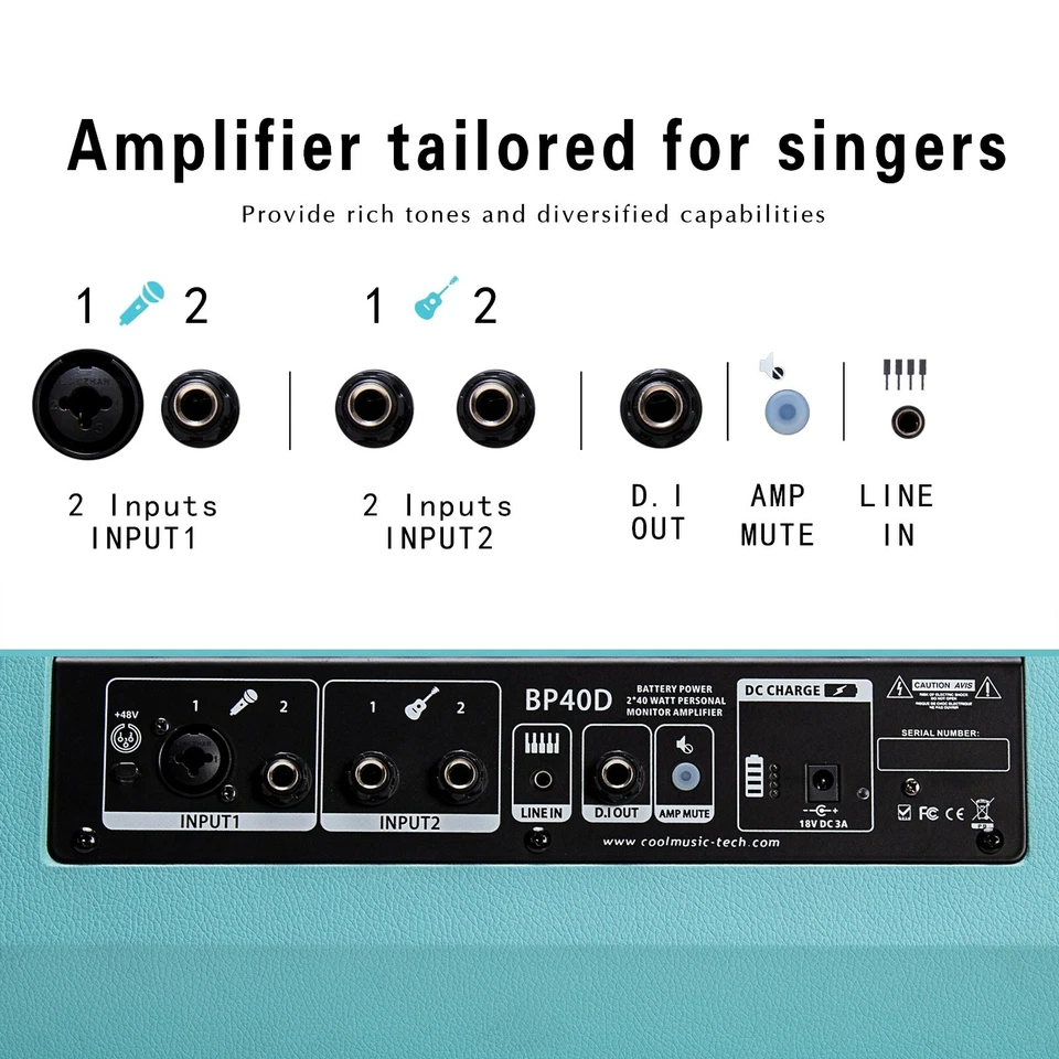 Coolmusic 80w Powered Battery Acoustic Guitar Amplifier - image 4 of 4
