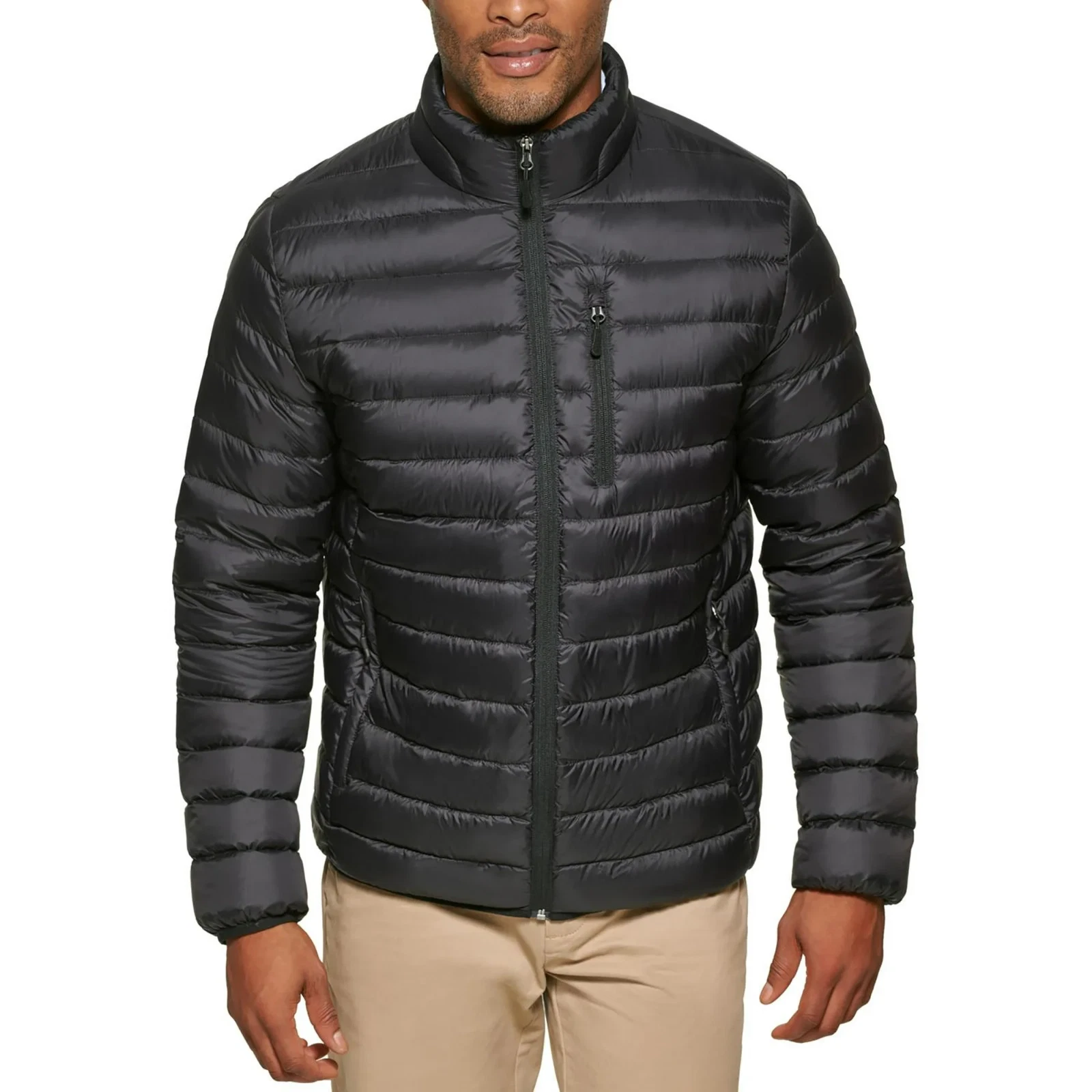 Club Room Mens Quilted Packable Puffer Jacket, Black, XL
