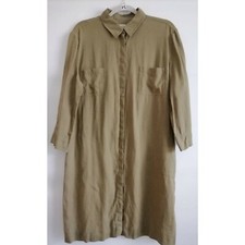 Planet Womens Shirt Dress Olive 3/4 Slits Sleeve Pockets Collar Button Linen 16
