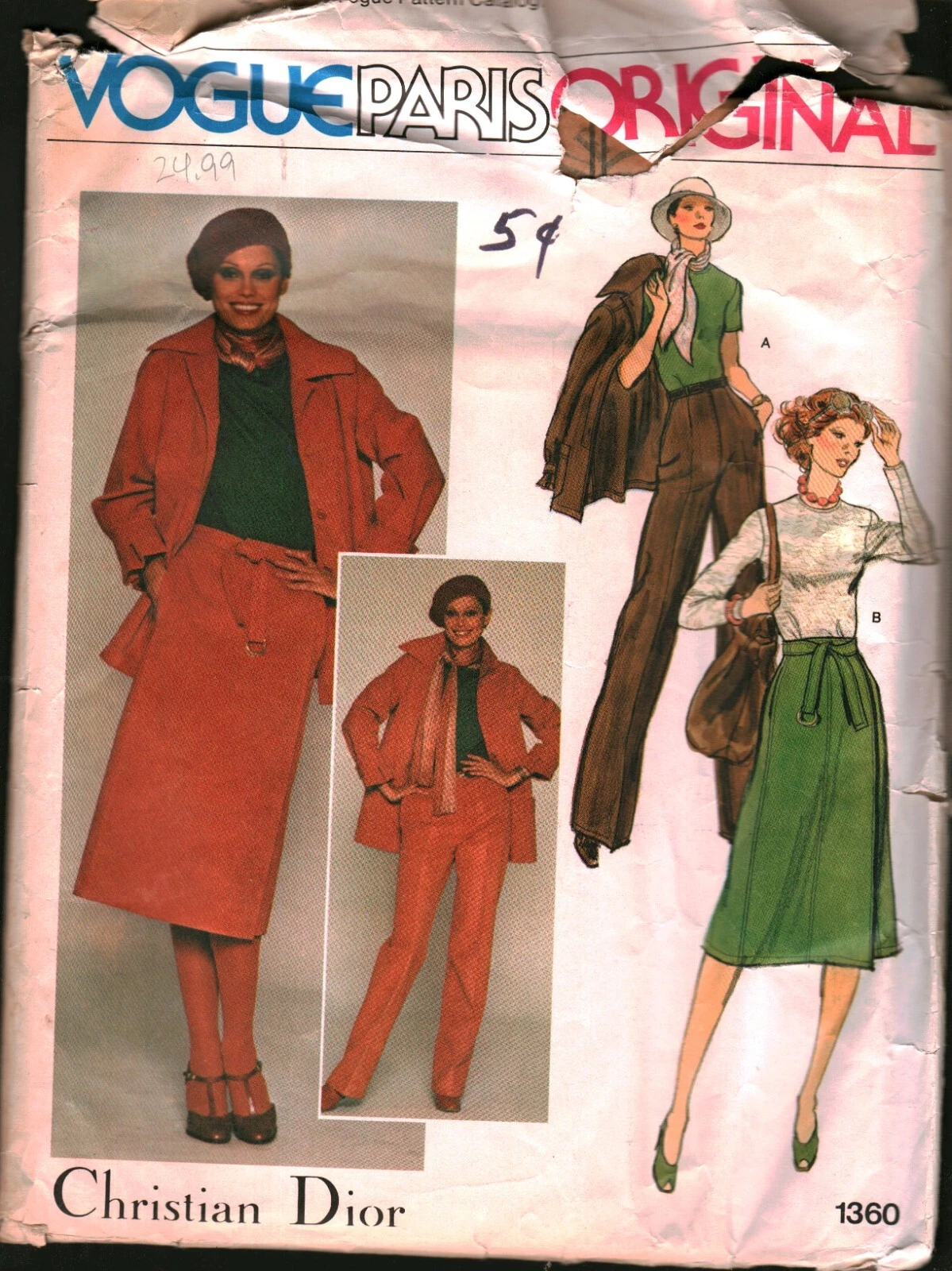 Gonna giacca Christian Dior Paris 1360 vintage motivo da cucito Vogue Misses anni '70