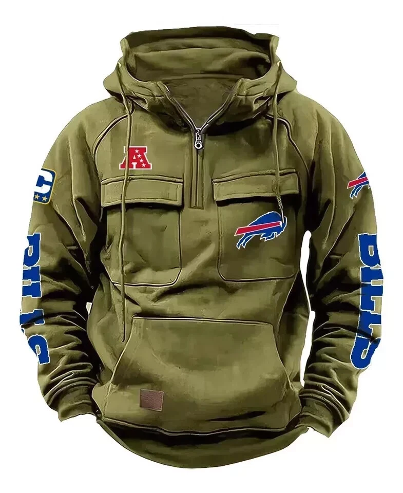 Buffalo Team Men's Quarter Zip Hooded Sweatshirt Casual Pullover Jacket Gift