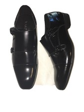 Tahari Men's Dress Shoes Double Monk Strap Faux Vegan Patent Black SZ 11 NEW