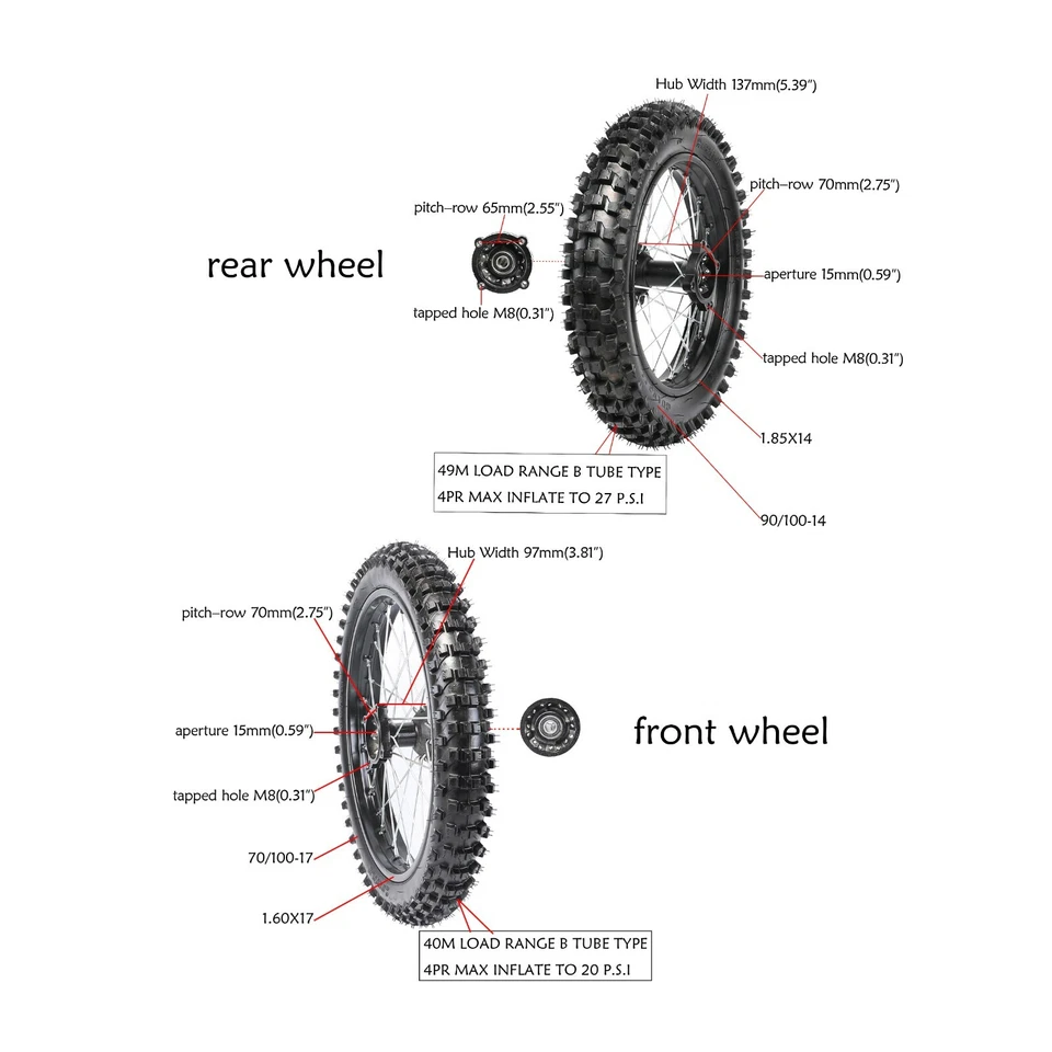 70/100-17+ 90/100-14+Disco Rotor Roda Pneu Aro F Kawasaki KX80 KDX80 KX85 KLX125 - Imagem 4 de 4