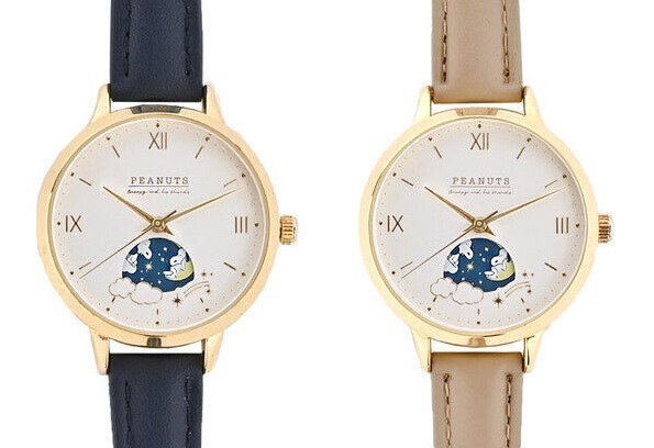 SNOOPY PEANUTS クォーツ腕時計 A3329 PEANUTS Snoopy Sun and Moon Watch Leather Band Navy/Gray
