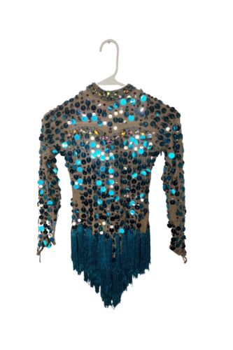 Pack Of 4 Blue Jazz Dance Outfit W/ Sequin Glamour Costumes 2LC, 2XLC.