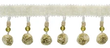 Beaded Tassel Fringe Trim with Pompom Ball, Color# VL06 - Bone Ivory [3 Yards]