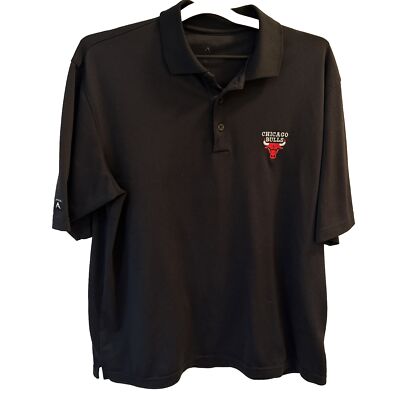 Chicago Bulls Antigua Polo Shirt Men's Large Black Red Polyester