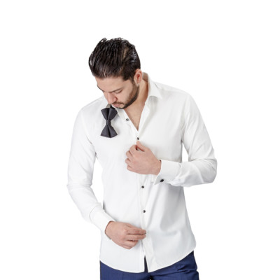 Azar Man Mens Slim Fit Ivory Off White Tuxedo Shirt French Cuff Wrinkle Free