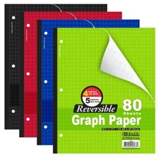Bazic Reversible Graph Paper, Quad Ruled, 80 Sheets, 4 Pads (Assorted Colors)