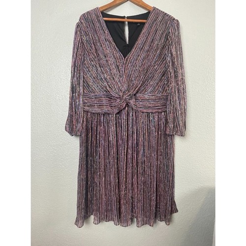 Lane Bryant Women's Size 20 Multicolor Metallic Faux Wrap Micropleated Dress NWT