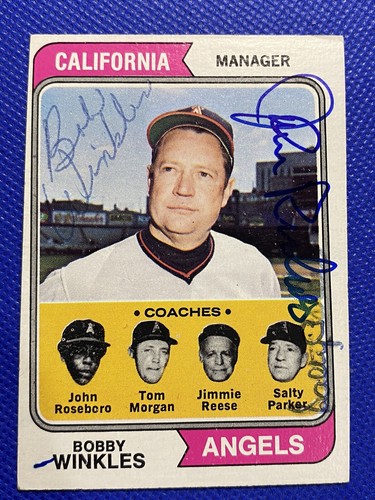 Bobby Winkles Roseboro Parker Signed 1974 Topps Baseball Card Autographed #276