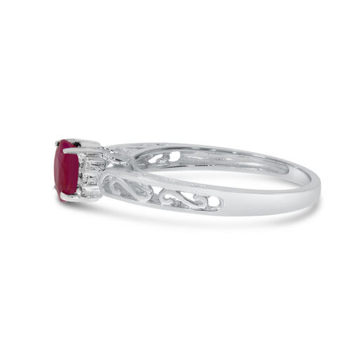 10k White Gold Oval Ruby And Diamond Ring - Picture 4 of 6