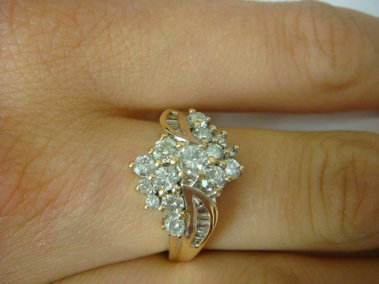 Women's 1 Ct Round Cut Lab Created Diamond Cluster Wedding Ring Yellow Gold Over