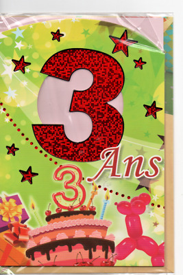 Carte Voeux Joyeux Anniversaire 3 Ans Gateau Et Ballons 17 X 11 5 Cm Ebay