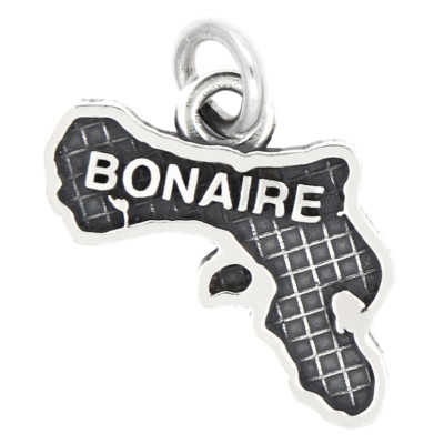 LGU  Sterling Silver Oxidized Travel Map of Bonaire Charm (With Options)