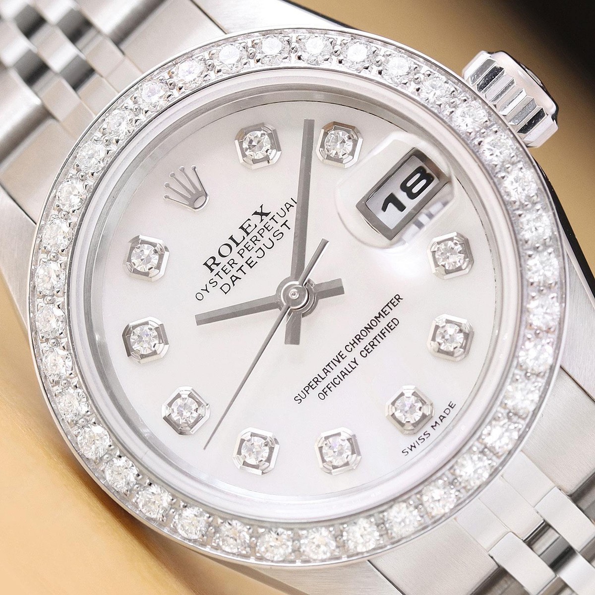 ROLEX LADIES DATEJUST 79174 NO HOLES MOTHER OF PEARL 18K GOLD SS