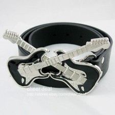 Belt Buckle Double Guitar Dark or Light Silver Color
