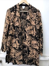 CHICO'S Brown Black Open Front Cheetah Heads Print Cardigan Jacket Size 1 US M