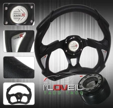 For 320mm Type-R Black Steering Wheel + Fixed Hub Adapter Set Up Kit + Horn Butt