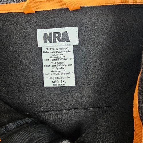 NRA TACTICAL SOFTSHELL JACKET 3XL Gray Black Fleece Lined Mock Neck Gun Military - Picture 9 of 13