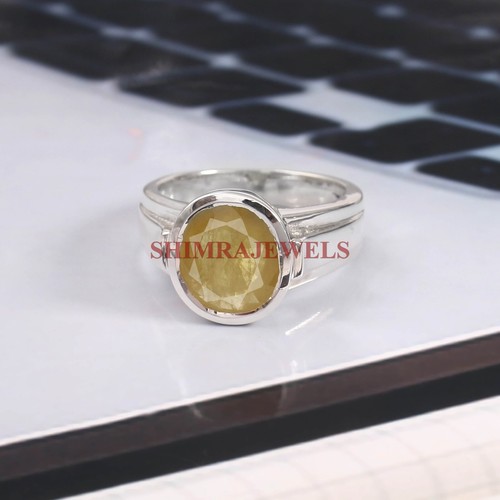 Heated Yellow Sapphire With 18K White Gold Plated Silver Ring for Men's #938 - Picture 3 of 4