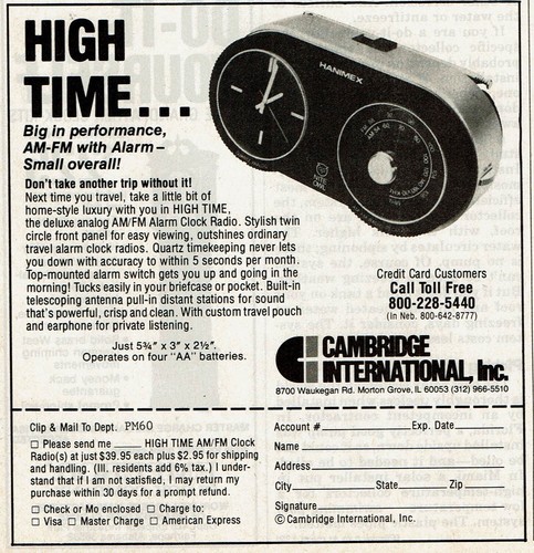1980 Vintage Print Ad Cambridge International High Time AM FM with Alarm Big in