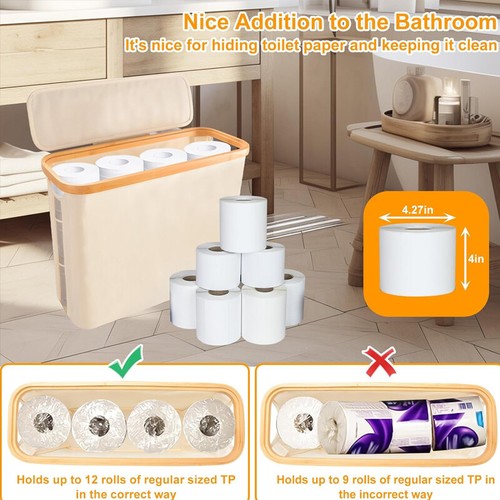 Waterproof Toilet Paper Storage Basket w/Lid - Bathroom Organizer Basket - Picture 4 of 14