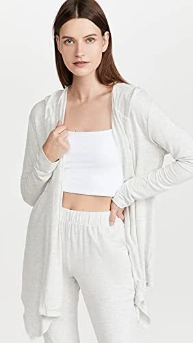 Sudadera con capucha abierta Pure Rib para mujer Calvin Klein, gris brezo061, pequeña Foto 2 de 4