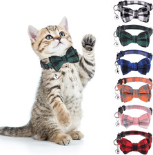 6 Pack Cat Collars with Bow Tie Bell Breakaway Adjustable Kitten Collar Set