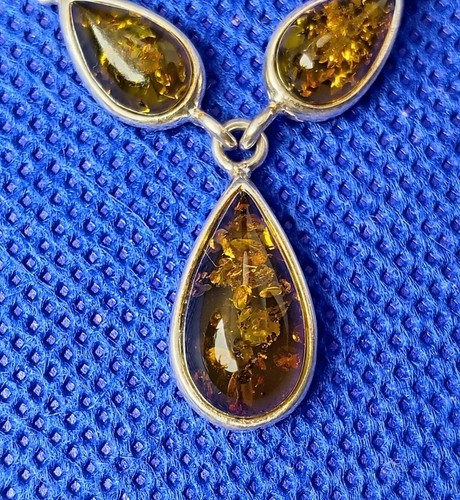 Boxed Sterling Silver & Cabochon Baltic Amber Drop Necklace 925 - Picture 6 of 12
