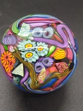 Doug Sweet Millefiori Studio Dichroic Art Glass Marble Paperweight 1.55"
