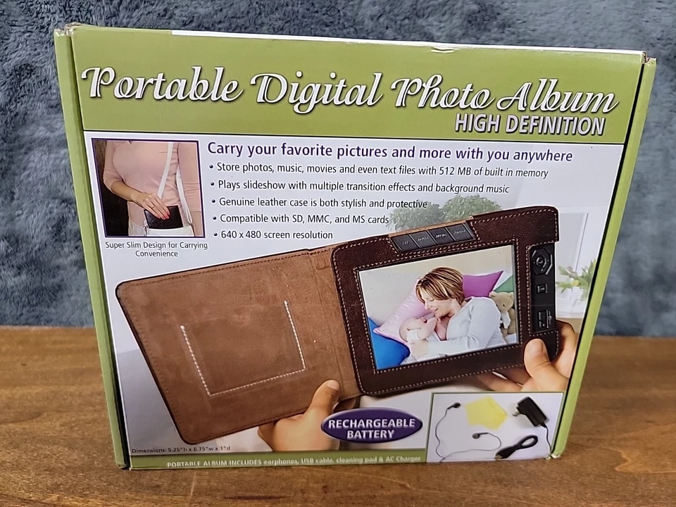 Portable Digital Photo Album Leather Case 512 Mb Memory Photos Music More  - Image 3 of 4