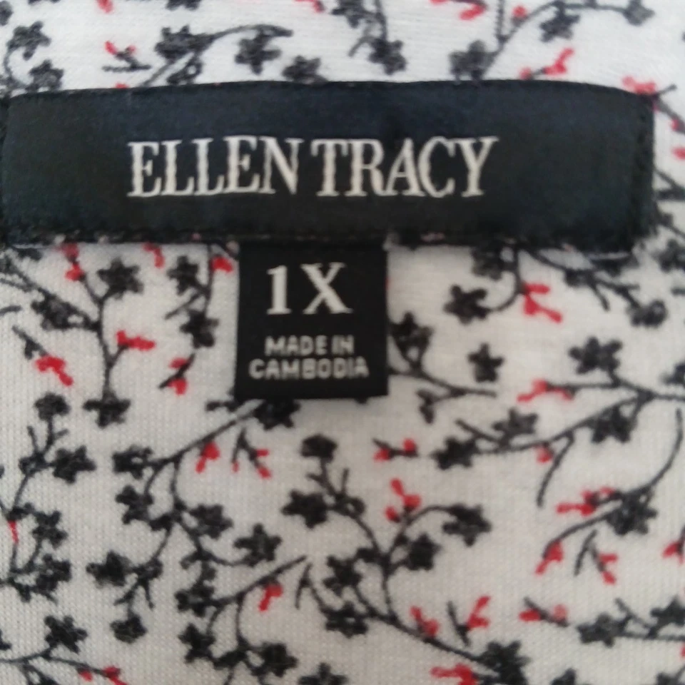 Ellen Tracy Womens PJ Set Sz 1X Long Sleeve Scoop Neck Black/Red/White - Image 2 of 4